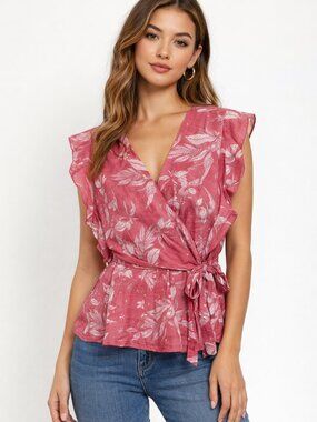Harve Bernard wrap style blouse with snap closure, elastic waist and tie.